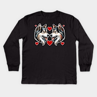 Love Huskies Couple Tee, Cute Dog Lover T-Shirt, Valentines Canine Design, Unisex Adult Clothing, Gift for Pet Owners Kids Long Sleeve T-Shirt